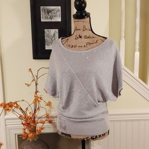 WHBM | NWOT Gray and Silver Shimmer Knit Top